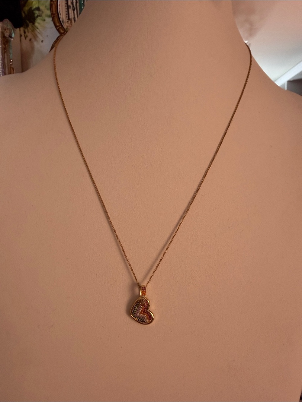 Gold filled Heart Pendant Necklace with rainbow Stones - 18"
